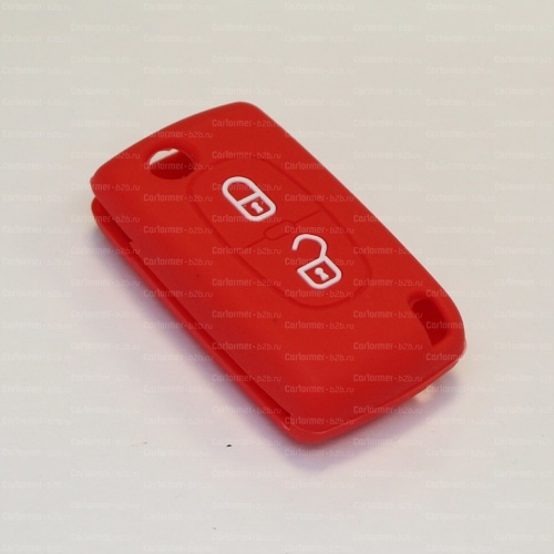 Силиконовый чехол для ключа зажигания Peugeot (тип 2) 2 кнопки красный фото 2