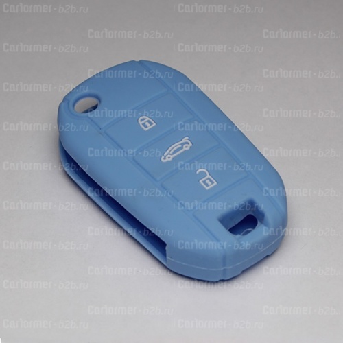 Силиконовый чехол для выкидного ключа зажигания Peugeot (тип 1) голубой фото 2