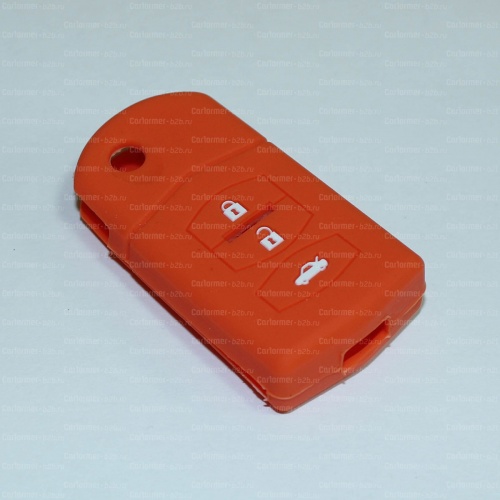 Силиконовый чехол для выкидного ключа зажигания Mazda оранжевый фото 2