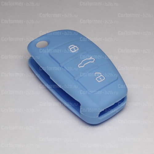 Силиконовый чехол для выкидного ключа зажигания Audi голубой фото 2