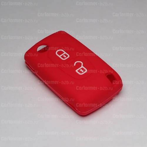 Силиконовый чехол для выкидного ключа зажигания Peugeot (тип 2) красный фото 2