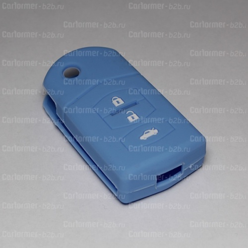 Силиконовый чехол для выкидного ключа зажигания Mazda голубой фото 2
