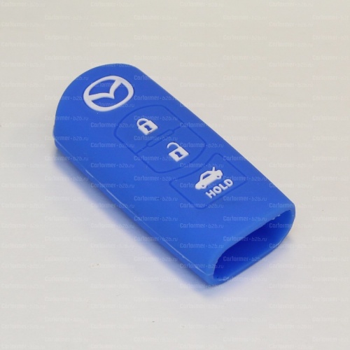 Силиконовый чехол для ключа зажигания Mazda Smart 3 кнопки синий фото 2