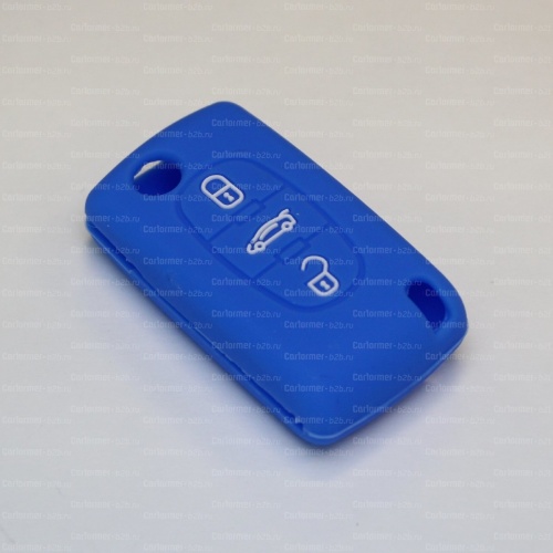 Силиконовый чехол для ключа зажигания Peugeot (тип 2) 3 кнопки синий фото 2