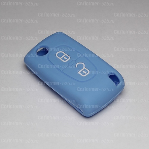 Силиконовый чехол для выкидного ключа зажигания Peugeot (тип 2) голубой фото 2