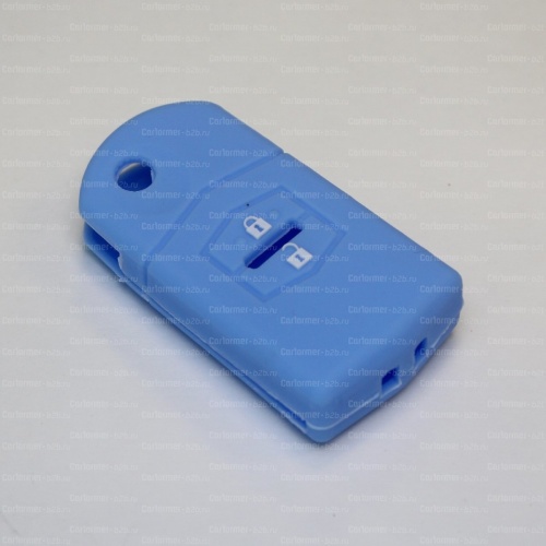 Силиконовый чехол для ключа зажигания Mazda 2 кнопки голубой фото 2