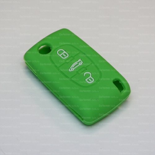Силиконовый чехол для ключа зажигания Peugeot (тип 2) 3 кнопки зеленый фото 2