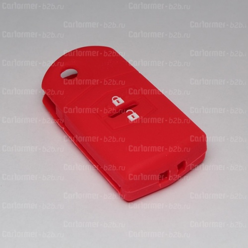 Силиконовый чехол для выкидного ключа зажигания Mazda 2 кнопки красный фото 2