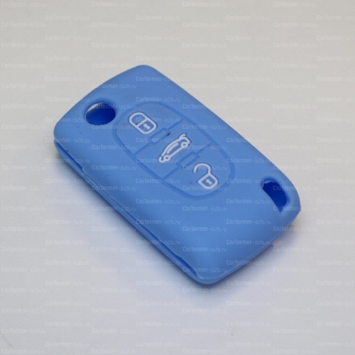 Силиконовый чехол для ключа зажигания Peugeot (тип 2) 3 кнопки голубой фото 2