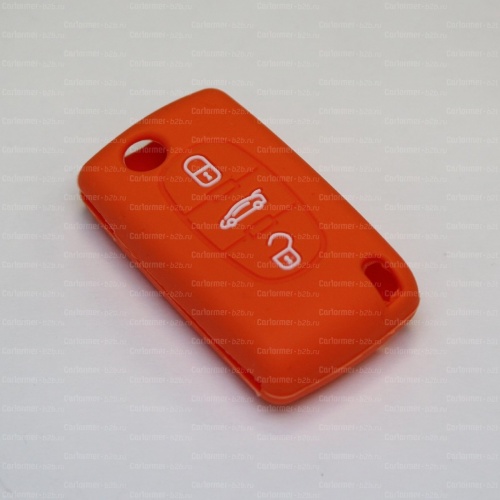 Силиконовый чехол для ключа зажигания Citroen 3 кнопки оранжевый фото 2