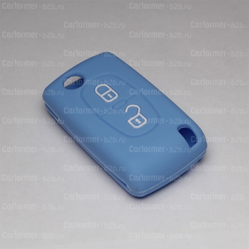 Силиконовый чехол для выкидного ключа зажигания Citroen голубой фото 2
