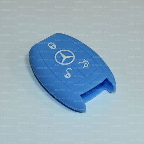 Силиконовый чехол для ключа зажигания Mercedes Benz (тип 4) голубой фото 2
