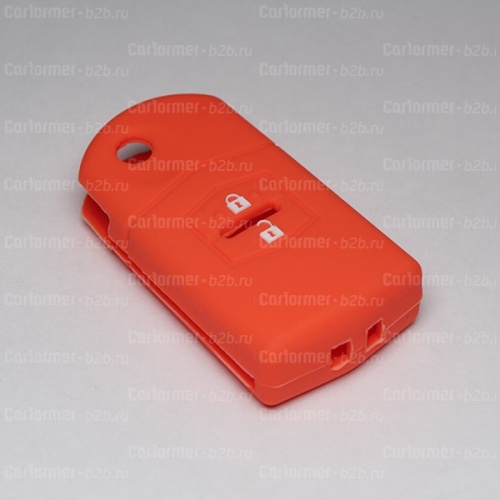 Силиконовый чехол для выкидного ключа зажигания Mazda 2 кнопки оранжевый фото 2